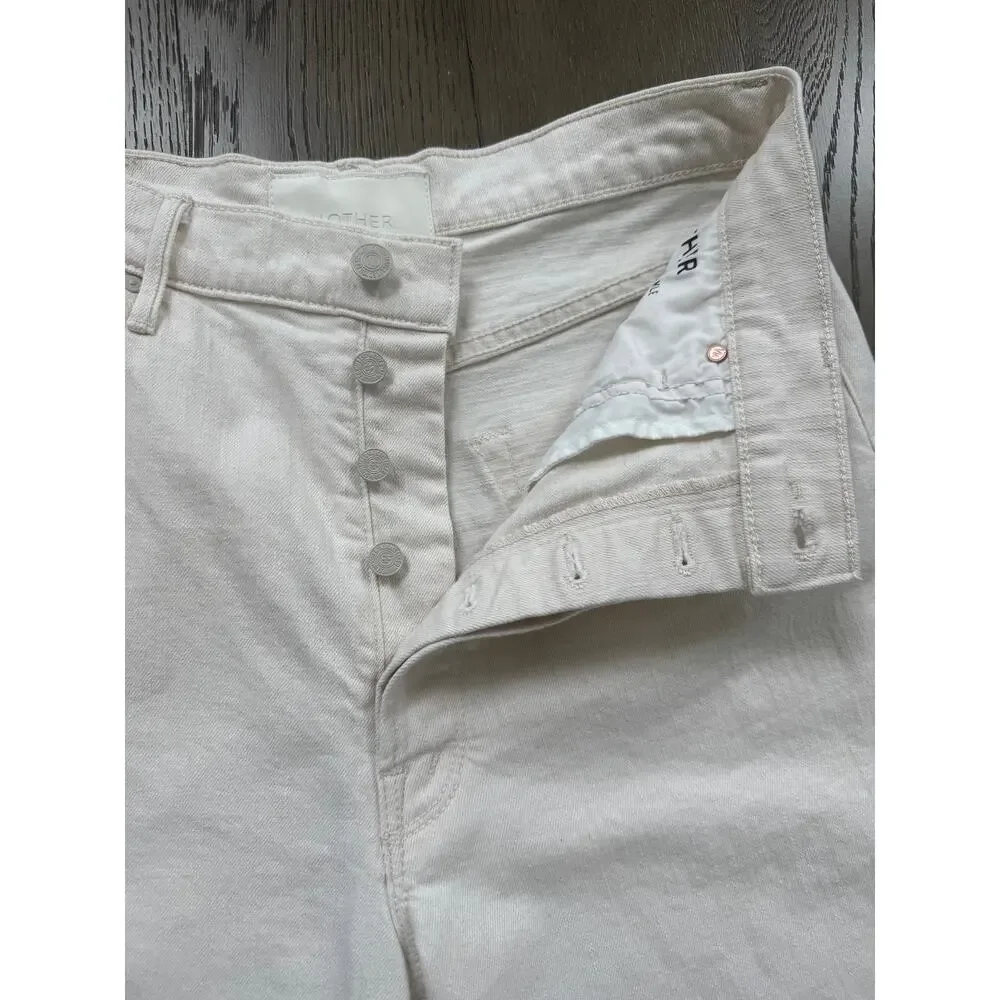 MOTHER The Spitfire Ankle Cuff Jeans White Size 28 High Rise